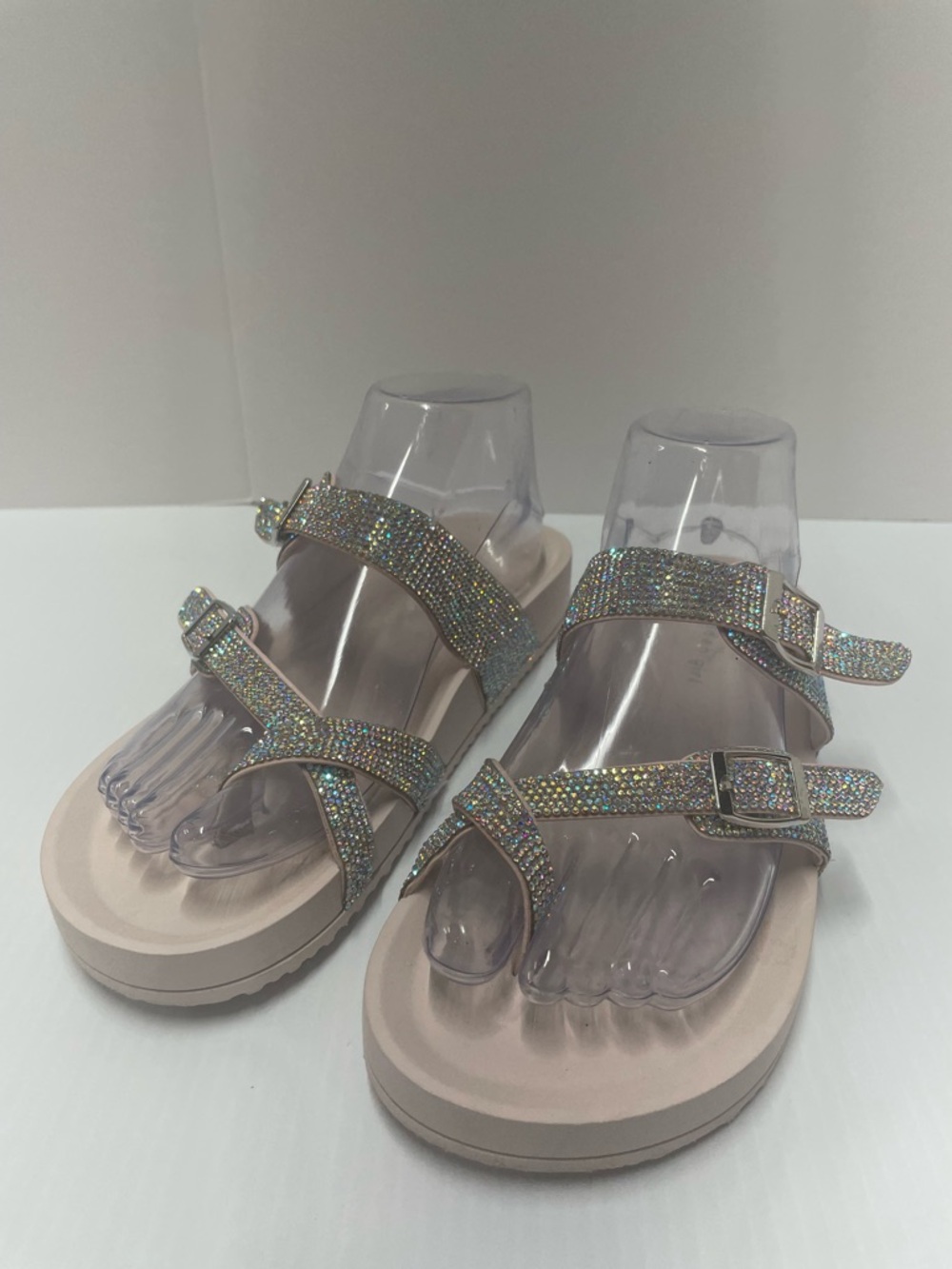 Madden Girl Iridescent Rhinestone Strappy Sandals Slides Women’s Size 9-9.5